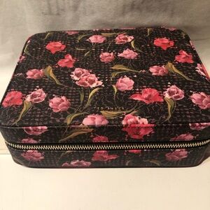 NWT Ted Baker London Tulberry Black Zippered Jewelry Case w/ Pink Floral Overlay